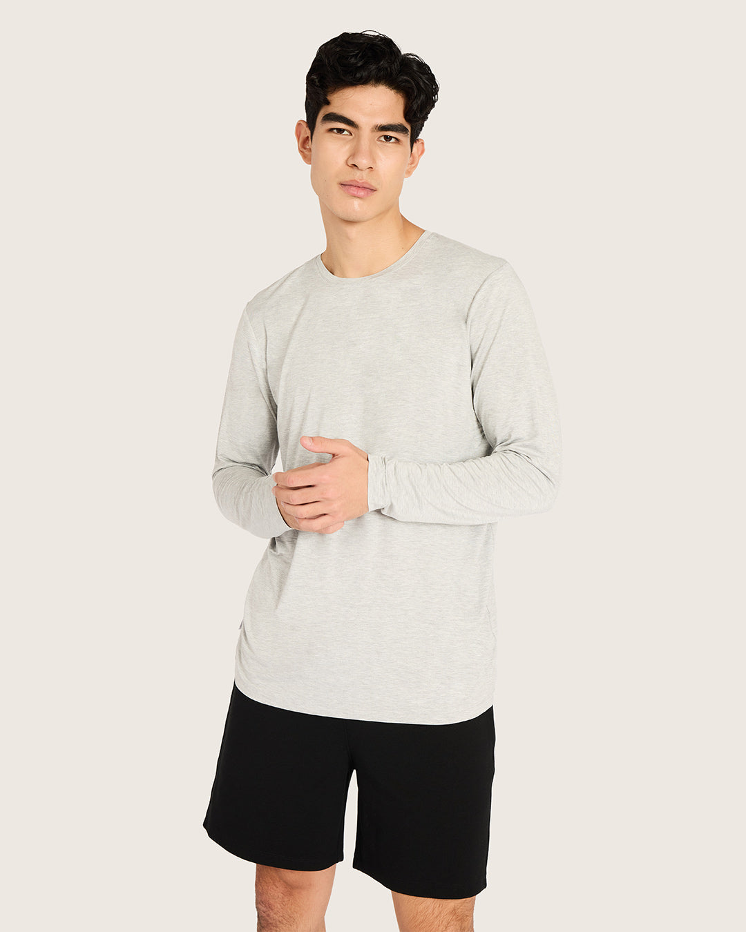 Men's Base Layer Long Sleeve Crew Neck T-Shirt - Light Grey Marl