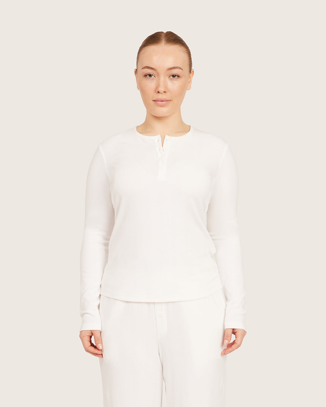 Long Sleeve Henley Top - Chalk White