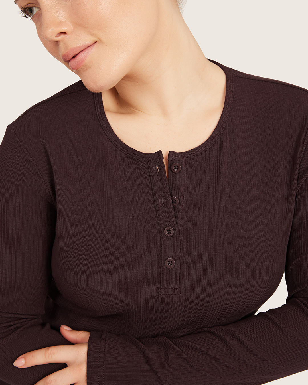 Long Sleeve Henley Top - Mulberry