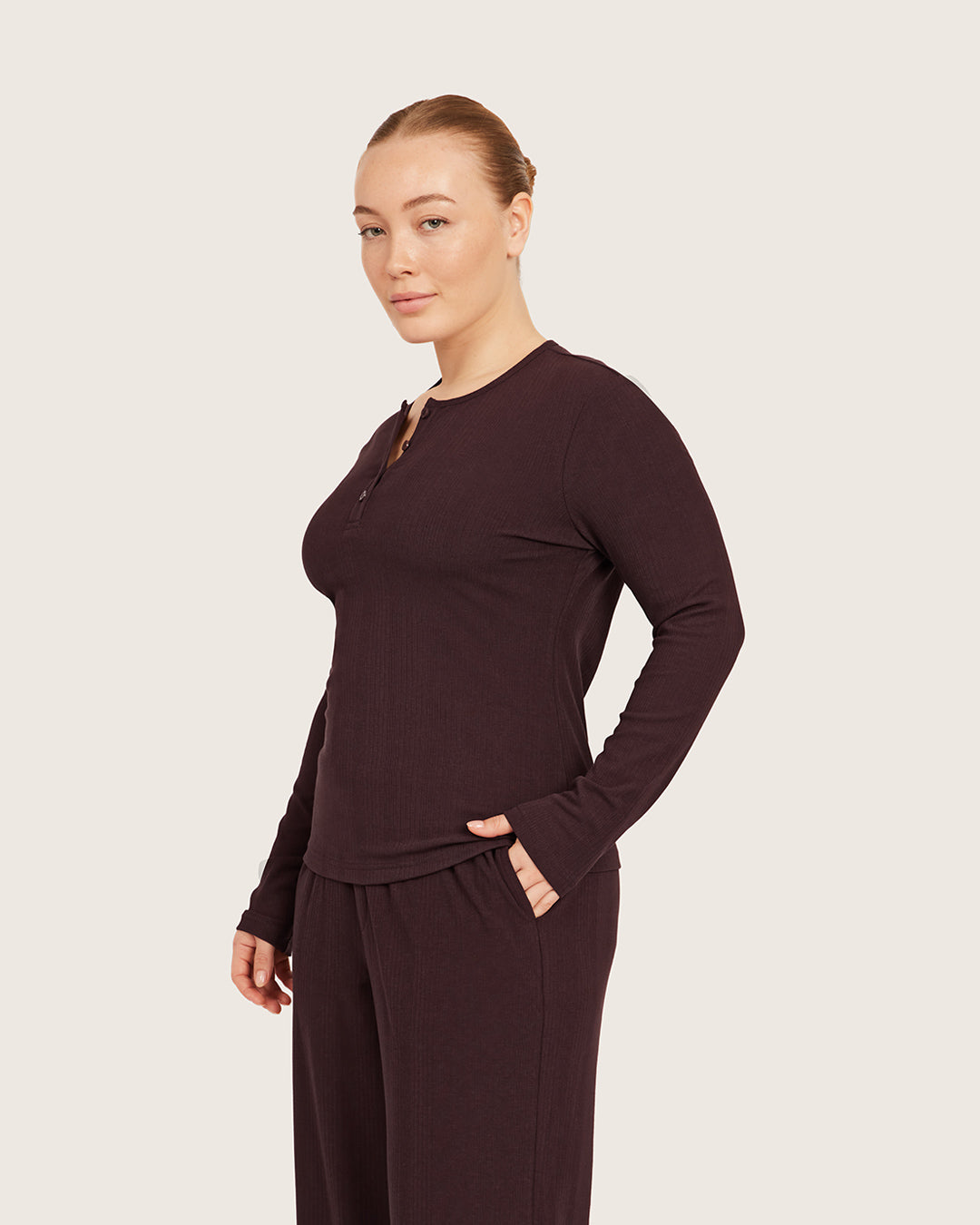 Long Sleeve Henley Top - Mulberry
