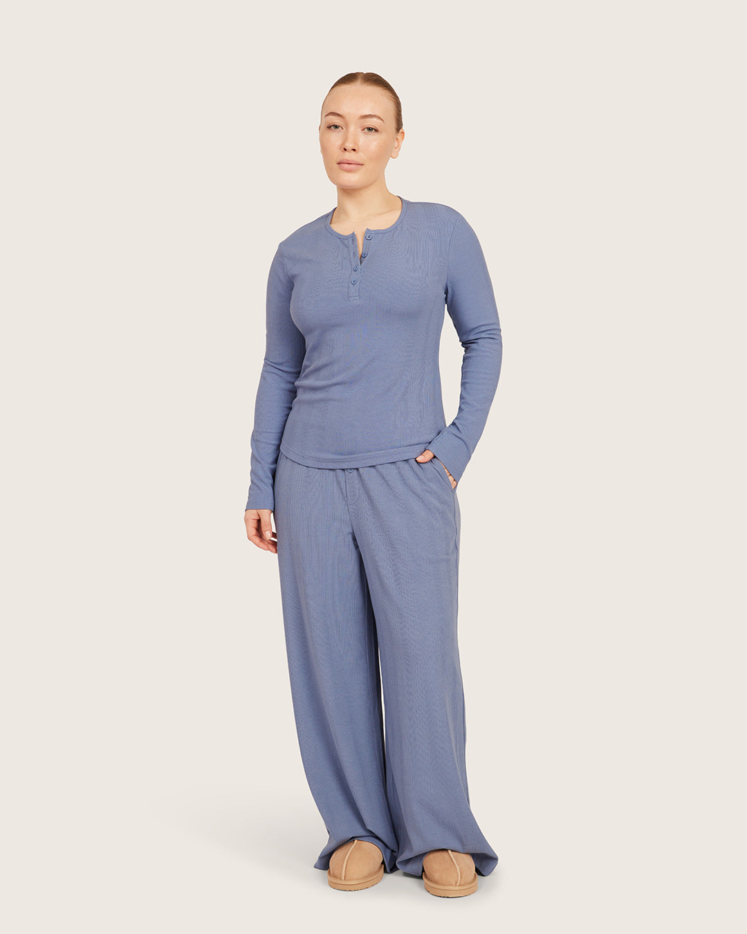 Long Sleeve Henley Top - Steel Blue