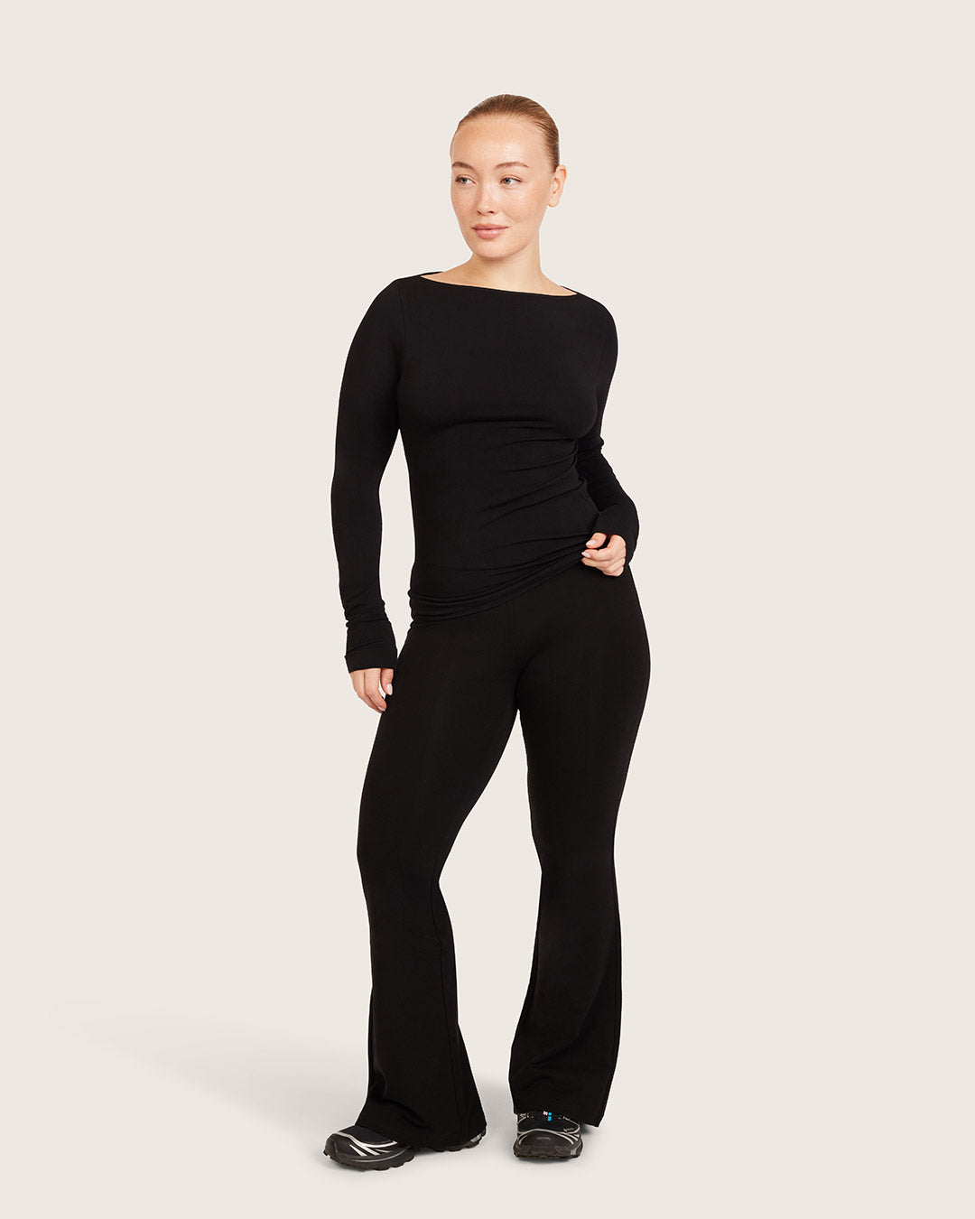 High Waist Flare Pants - Short - Black