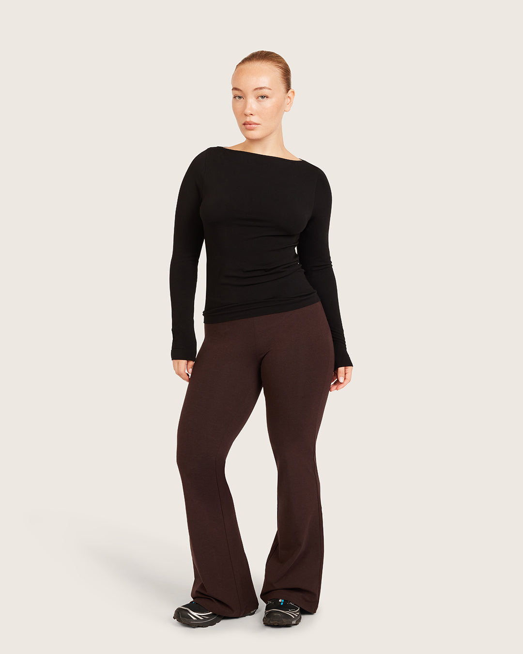 High Waist Flare Pants - Short - Carob