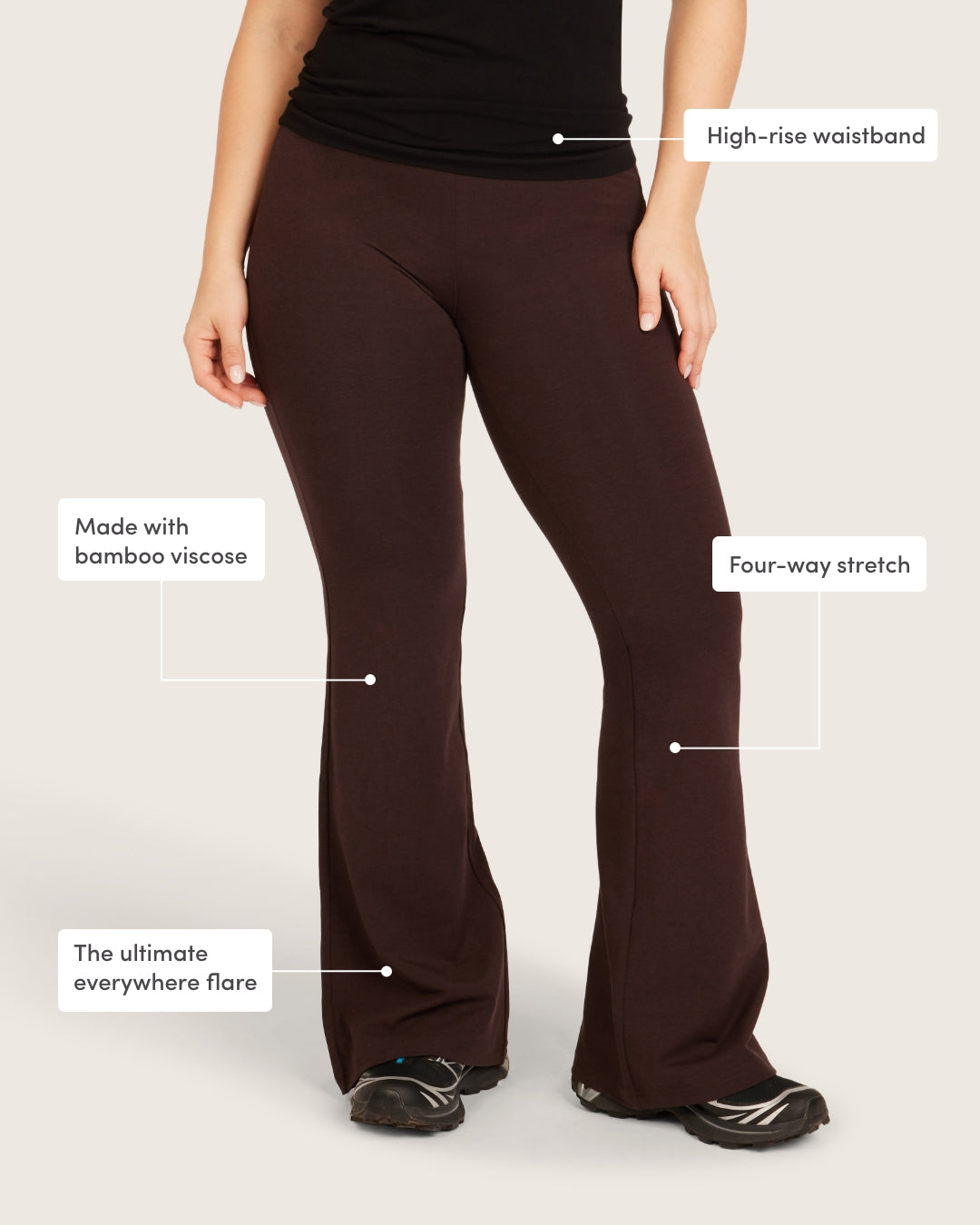 High Waist Flare Pants - Short - Carob
