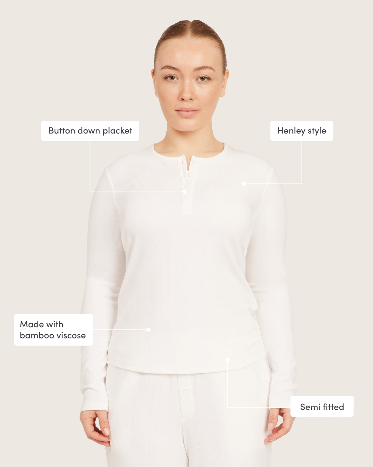 Long Sleeve Henley Top - Chalk White