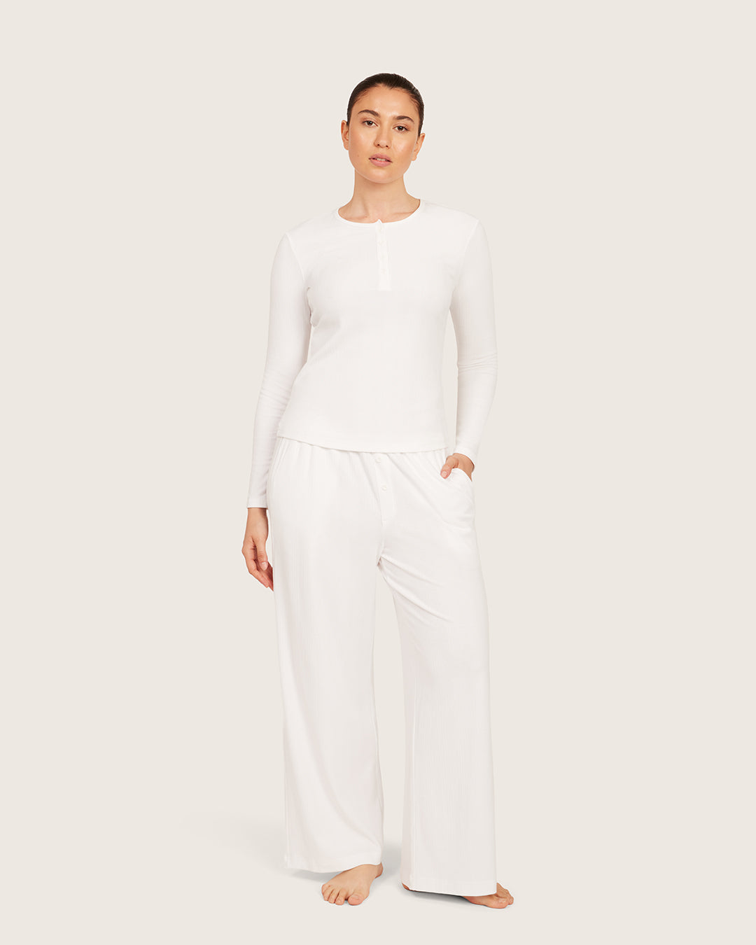Long Sleeve Henley Top - Chalk White