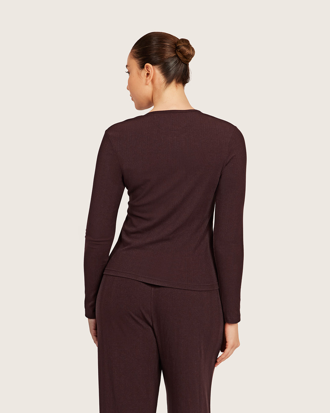 Long Sleeve Henley Top - Mulberry