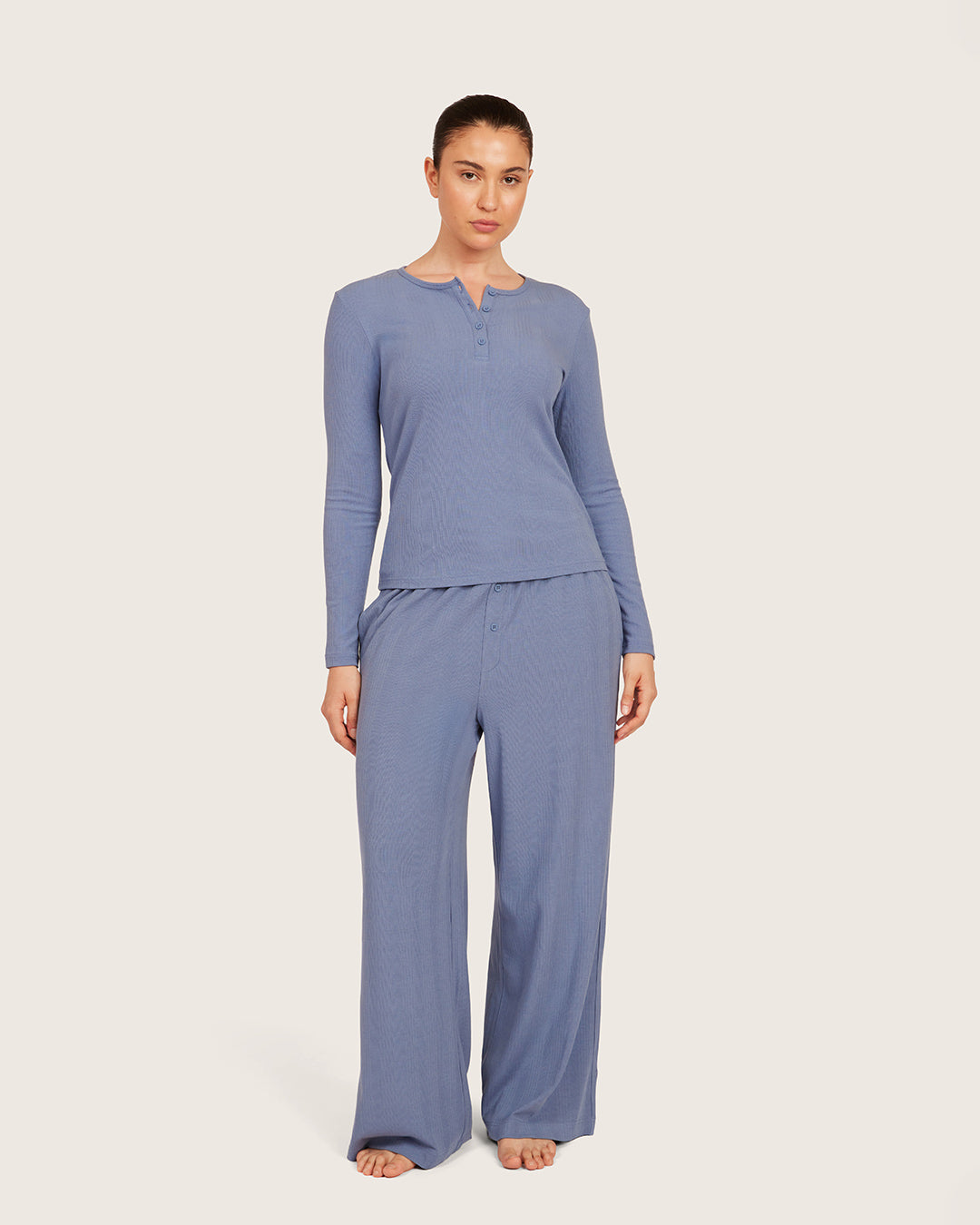 Long Sleeve Henley Top - Steel Blue