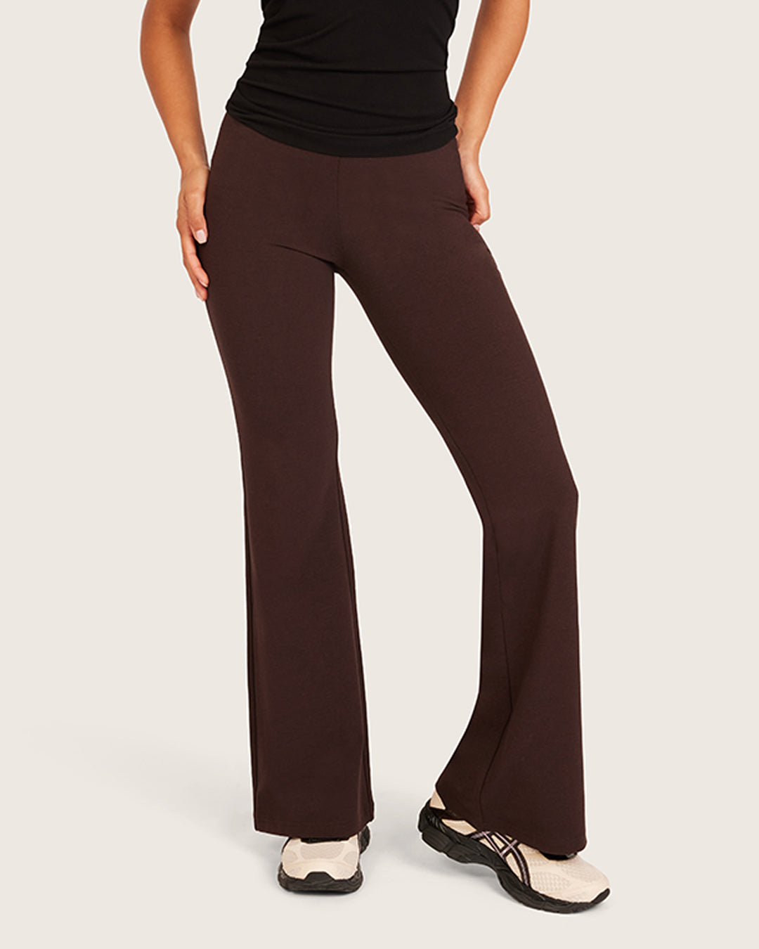 High Waist Flare Pants - Short - Carob
