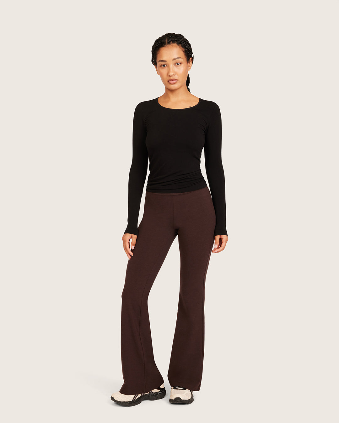 High Waist Flare Pants - Short - Carob