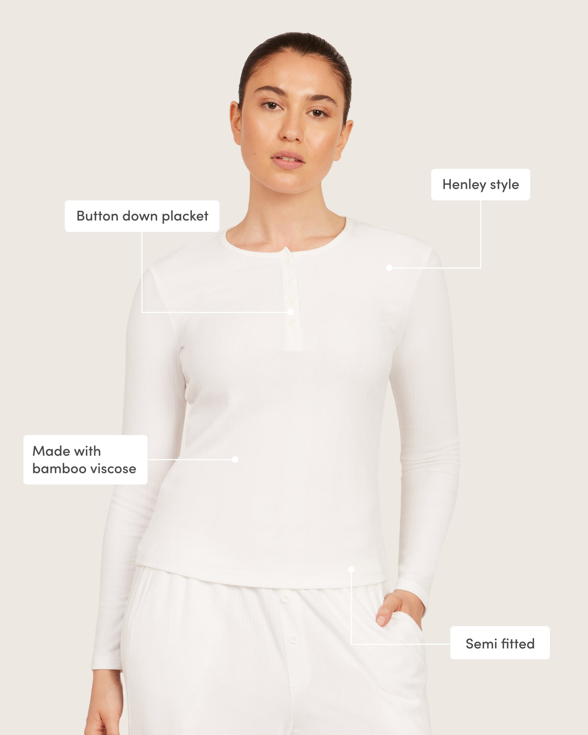 Long Sleeve Henley Top - Chalk White
